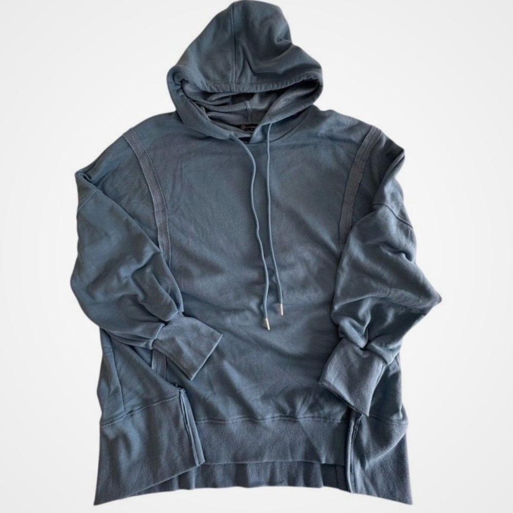 PrettyGarden Womens Oversized Hoodie Dusty Blue Exposed Seam Sweatshirt M 6037